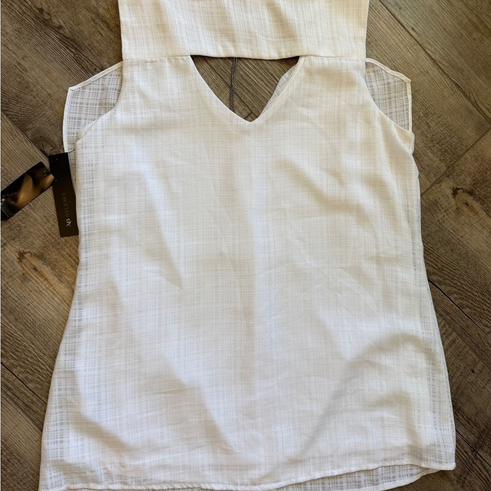 AB Studio White Sleeveless Blouse with Ruffle Detail - Picture 5 of 5